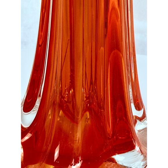 VTG Art Glass Bud Vase Elephant Foot Blood Orange 11.5" Murano Style Hot MCM - Picture 6 of 8